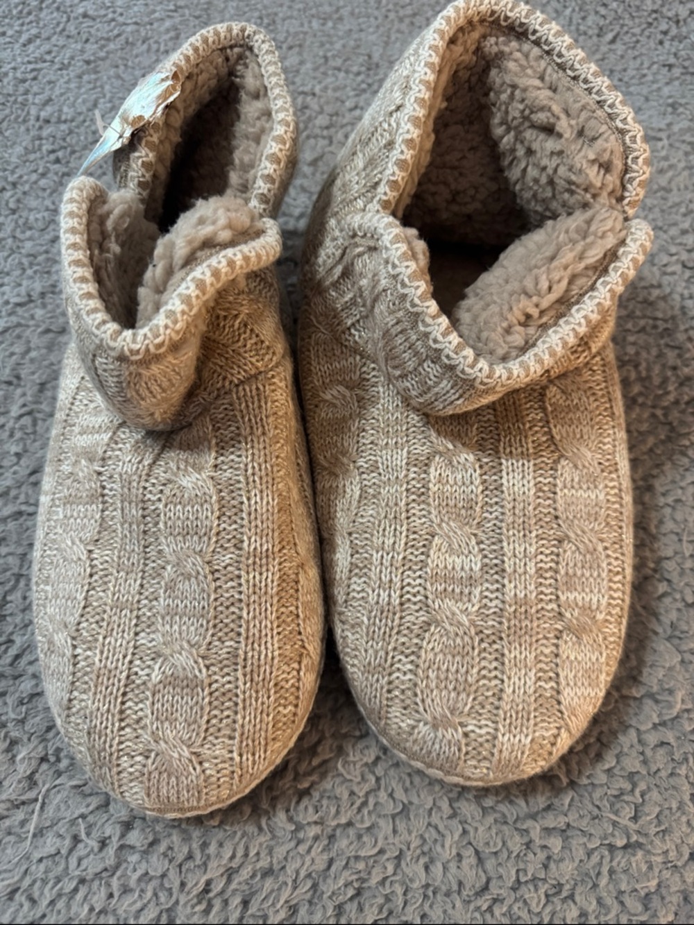 Muk Luks Adult Cable-Knit Slipper Boots in Beige